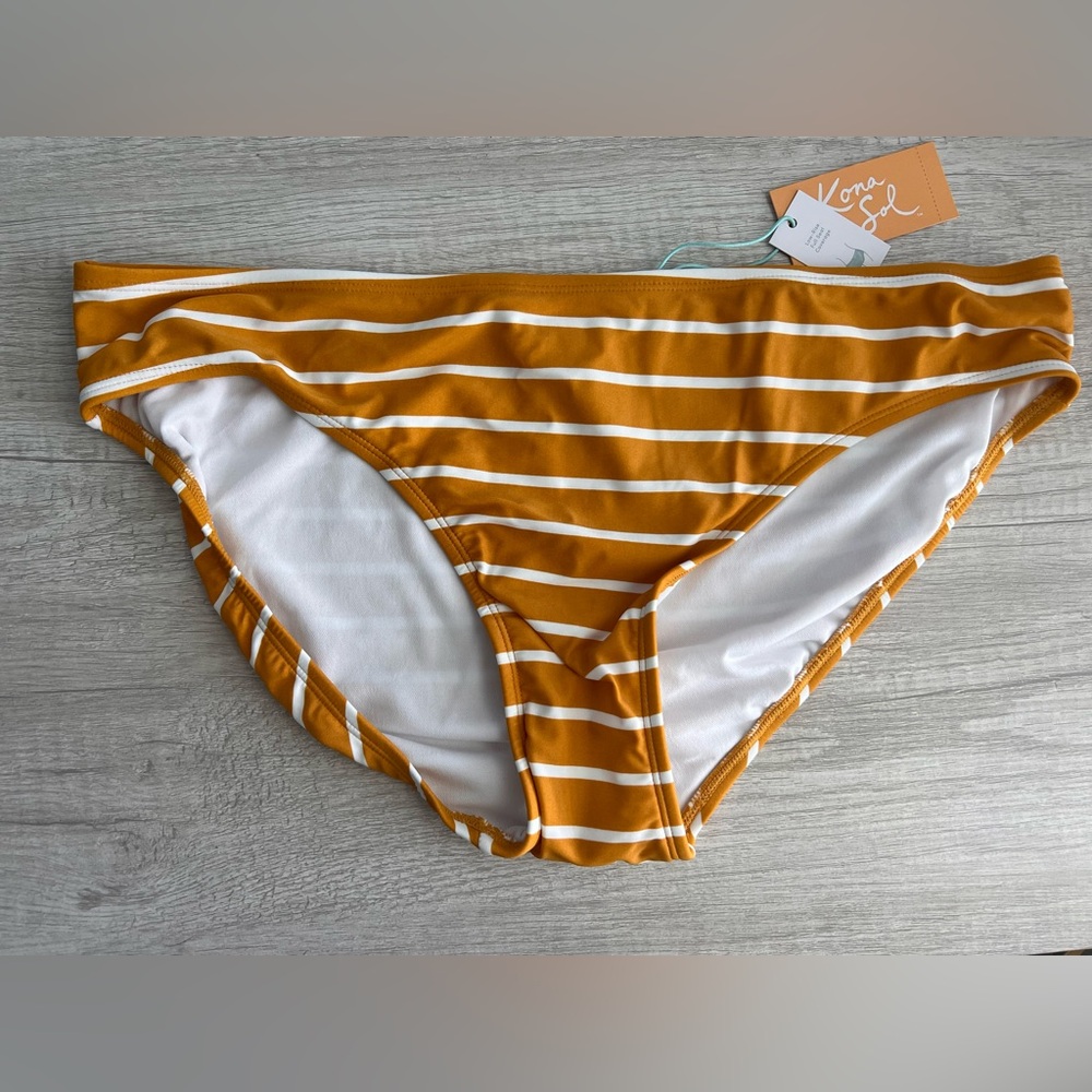 Kona Sol Yellow and White Striped Bikini Bottom